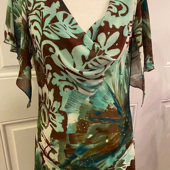 Robbie Bee Vintage Y2K 90’s Teal Paisley Fit & Flare Flowy Dress Size 16 - Picture 8 of 13